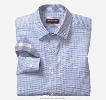 Apparel Light Blue Ombré Box XB6RX584 Johnston & Murphy Men Washed Linen-Blend Shirt