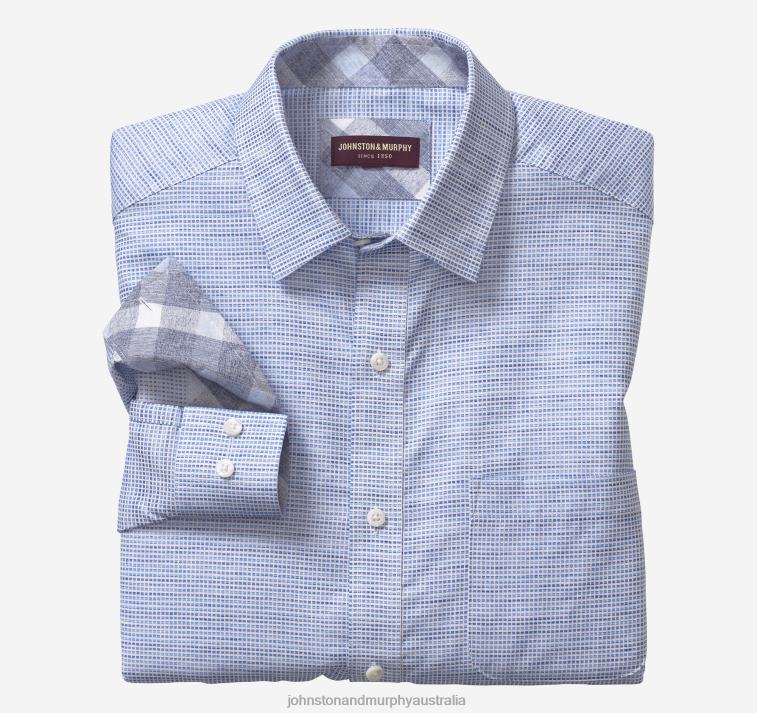Apparel Light Blue Ombré Box XB6RX584 Johnston & Murphy Men Washed Linen-Blend Shirt - Image 1