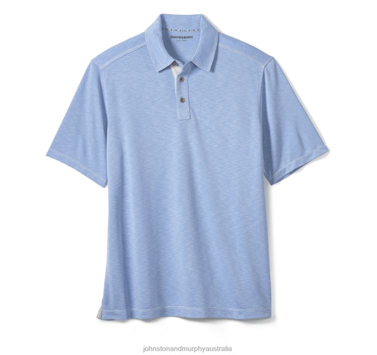Apparel Light Blue XB6RX415 Johnston & Murphy Men Vintage Slub Polo - Image 2
