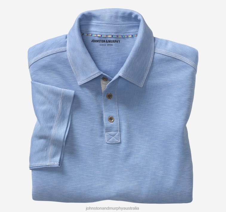 Apparel Light Blue XB6RX415 Johnston & Murphy Men Vintage Slub Polo - Image 1