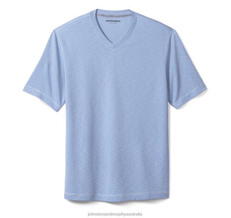 Apparel Light Blue XB6RX652 Johnston & Murphy Men Vintage Slub V-Neck Tee - Image 2