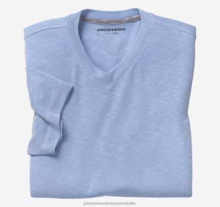 Apparel Light Blue XB6RX652 Johnston & Murphy Men Vintage Slub V-Neck Tee