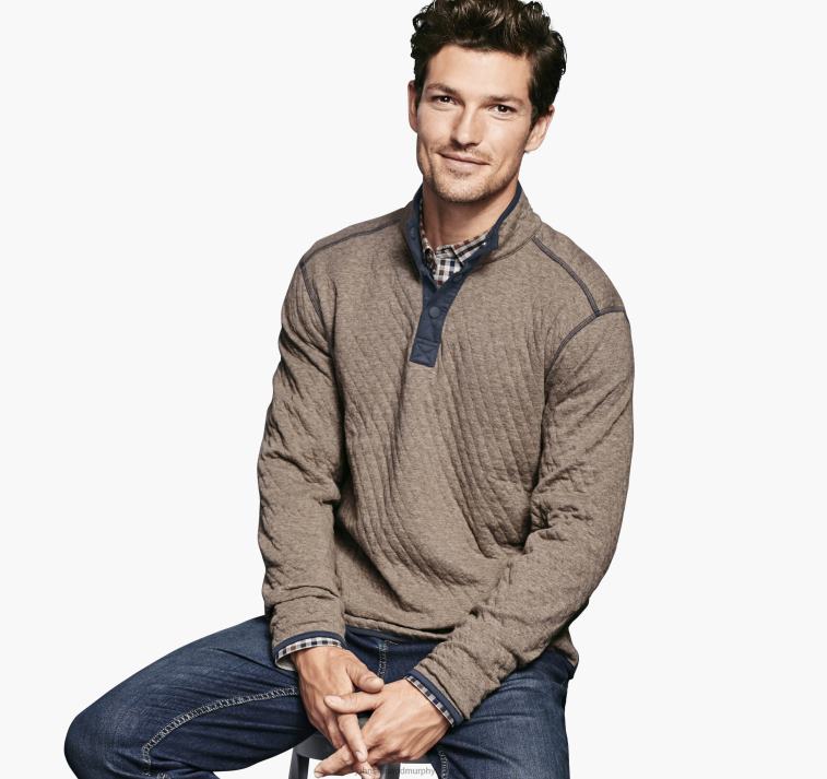 Apparel Light Brown/Navy Heather XB6RX847 Johnston & Murphy Men Reversible Quarter-Snap - Image 1