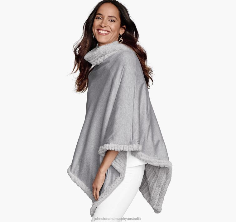 Apparel Light Gray XB6RX1302 Johnston & Murphy Women Reversible Faux-Fur Poncho - Image 2
