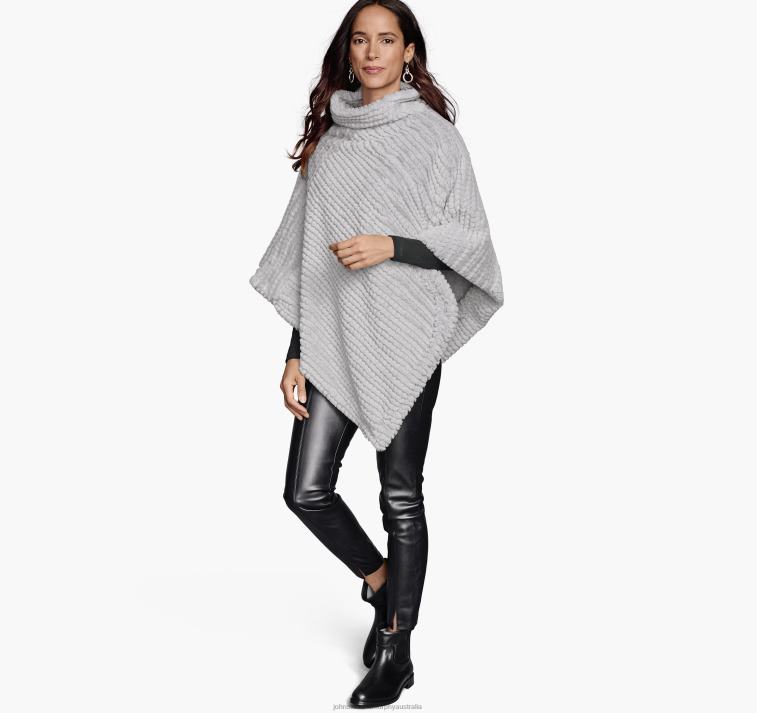 Apparel Light Gray XB6RX1302 Johnston & Murphy Women Reversible Faux-Fur Poncho - Image 3