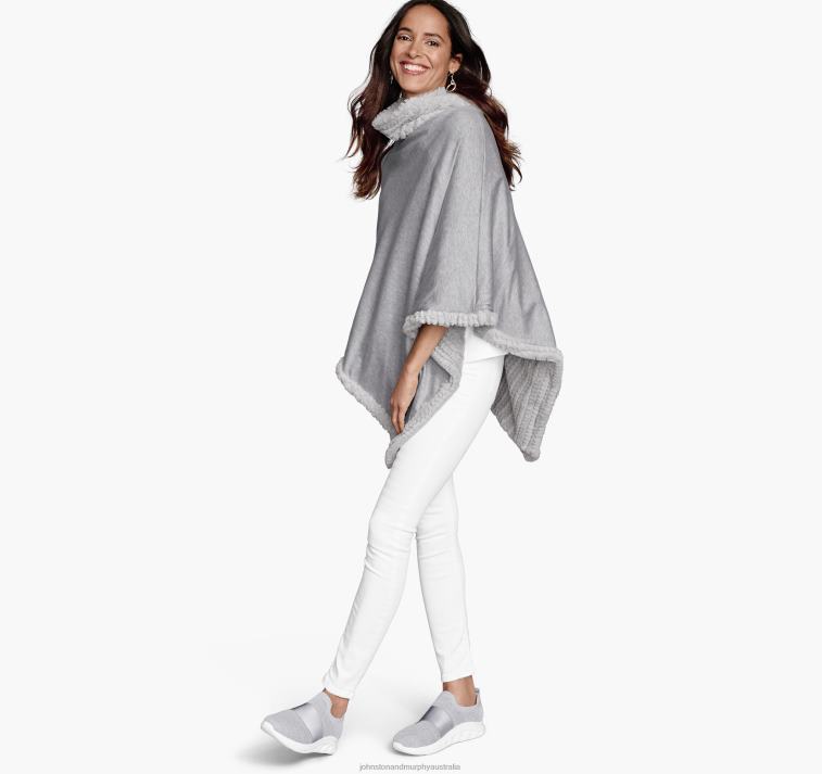 Apparel Light Gray XB6RX1302 Johnston & Murphy Women Reversible Faux-Fur Poncho - Image 4