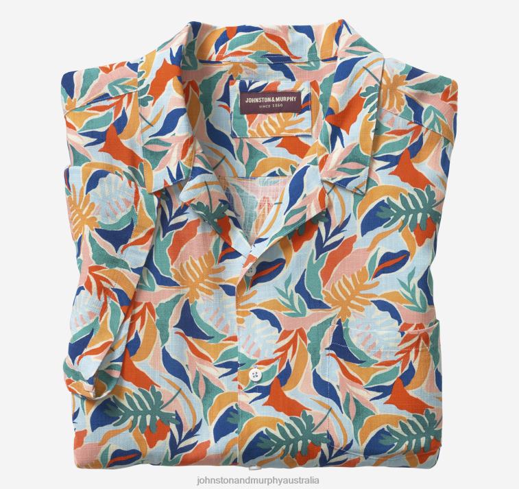 Apparel Multi Floral Paradise XB6RX517 Johnston & Murphy Men Short-Sleeve Camp Shirt - Image 1