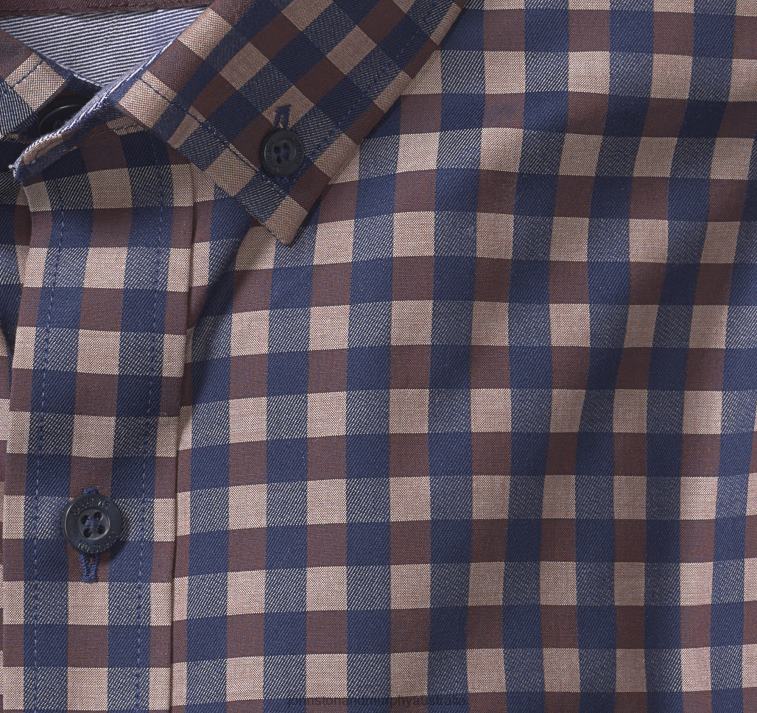 Apparel Navy/Brown Gingham XB6RX615 Johnston & Murphy Men Button-Collar Premium Cotton Shirt - Image 2