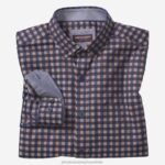 Apparel Navy/Brown Gingham XB6RX615 Johnston & Murphy Men Button-Collar Premium Cotton Shirt