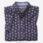 Apparel Navy Crab XB6RX1418 Johnston & Murphy Boy Boys Short-Sleeve Printed Shirt