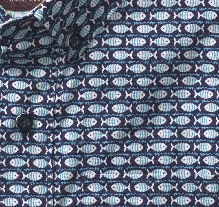 Apparel Navy Fish XB6RX1413 Johnston & Murphy Boy Boys Short-Sleeve Printed Shirt - Image 2