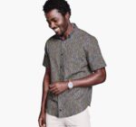 Apparel Navy Fish XB6RX422 Johnston & Murphy Men Printed Cotton Short-Sleeve Shirt