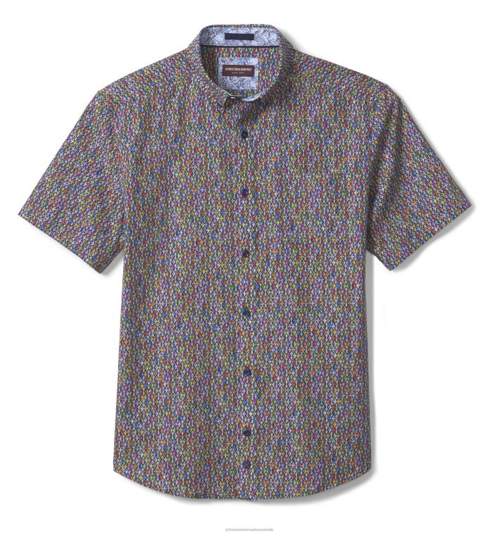 Apparel Navy Fish XB6RX422 Johnston & Murphy Men Printed Cotton Short-Sleeve Shirt - Image 3
