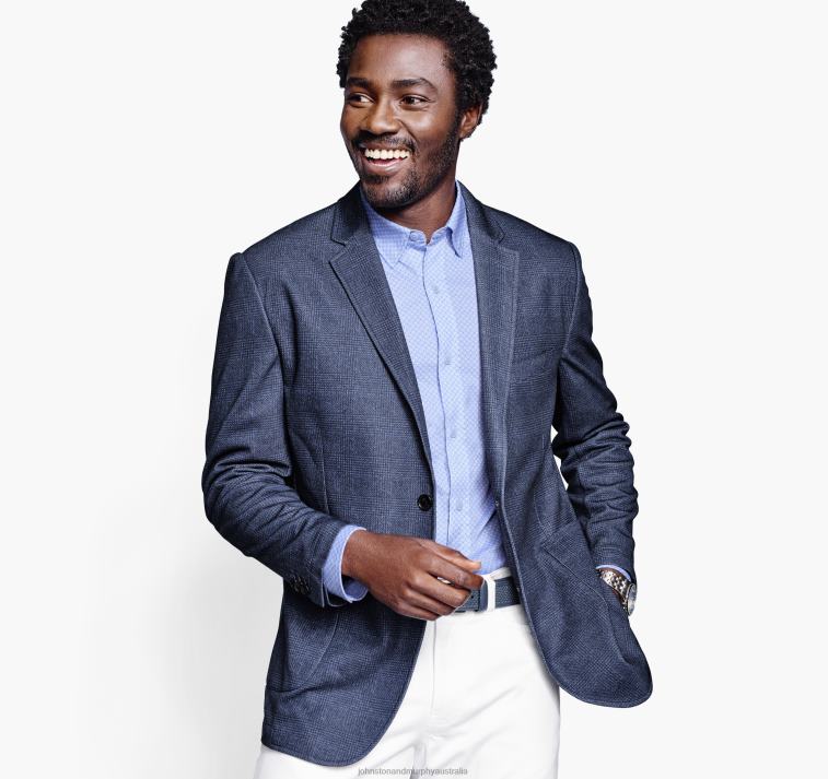 Apparel Navy Glen Plaid XB6RX525 Johnston & Murphy Unisex XC Flex Plaid Blazer - Image 1