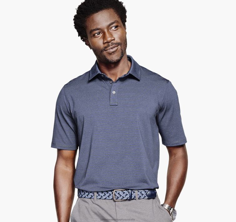 apparel_navy_gray_stripe_xb6rx412_johnston_murphy_men_xc4_performance_polo.jpg Apparel Navy/Gray Stripe XB6RX412 Johnston & Murphy Men XC4 Performance Polo - Image 1