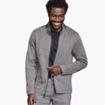 Apparel Navy/Gray XB6RX744 Johnston & Murphy Men Marled Ribbed Full Zip