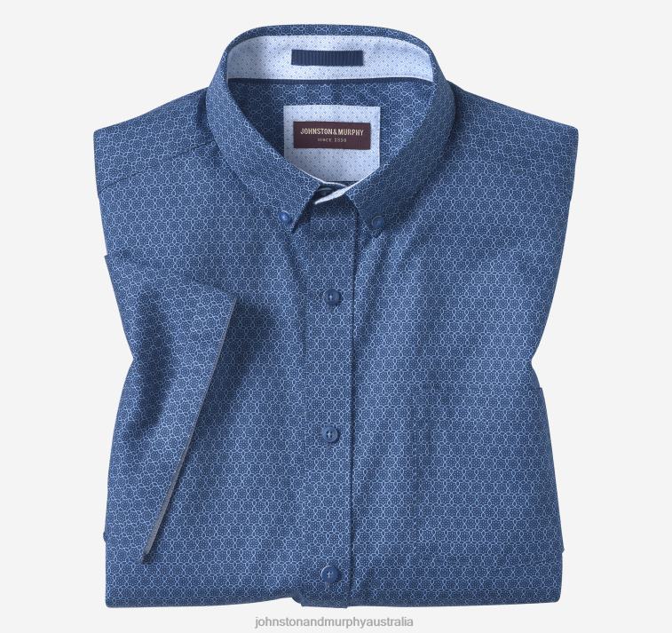 Apparel Navy Linked Flower XB6RX403 Johnston & Murphy Unisex Textured Cotton Short-Sleeve Shirt - Image 3