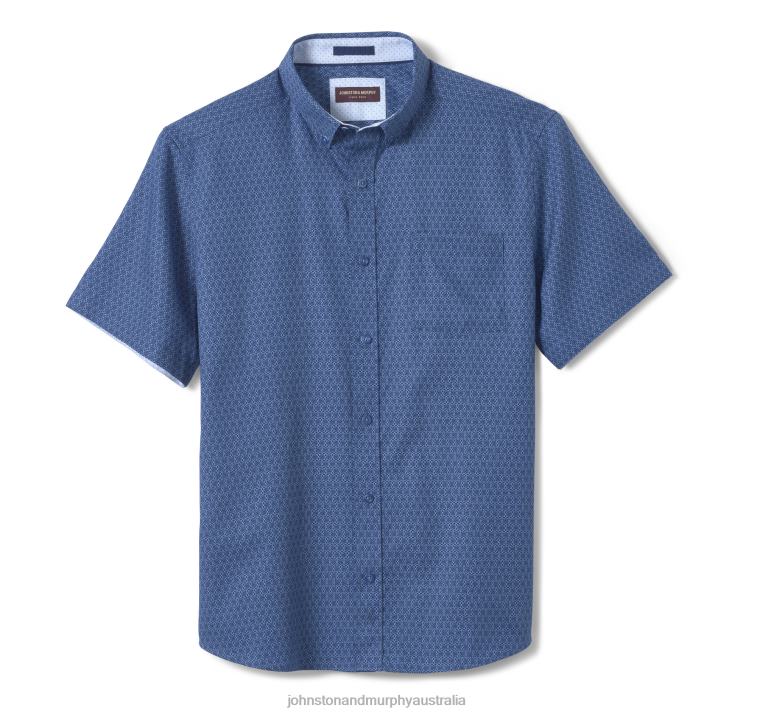 Apparel Navy Linked Flower XB6RX403 Johnston & Murphy Unisex Textured Cotton Short-Sleeve Shirt - Image 4