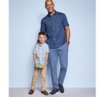 Apparel Navy Linked Flower XB6RX403 Johnston & Murphy Unisex Textured Cotton Short-Sleeve Shirt - Image 5