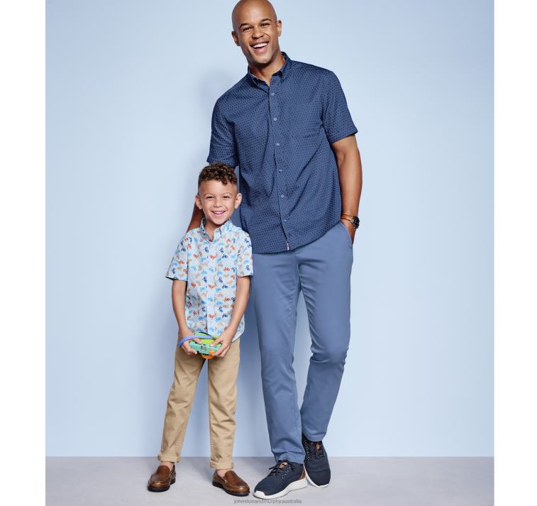 Apparel Navy Linked Flower XB6RX403 Johnston & Murphy Unisex Textured Cotton Short-Sleeve Shirt - Image 5
