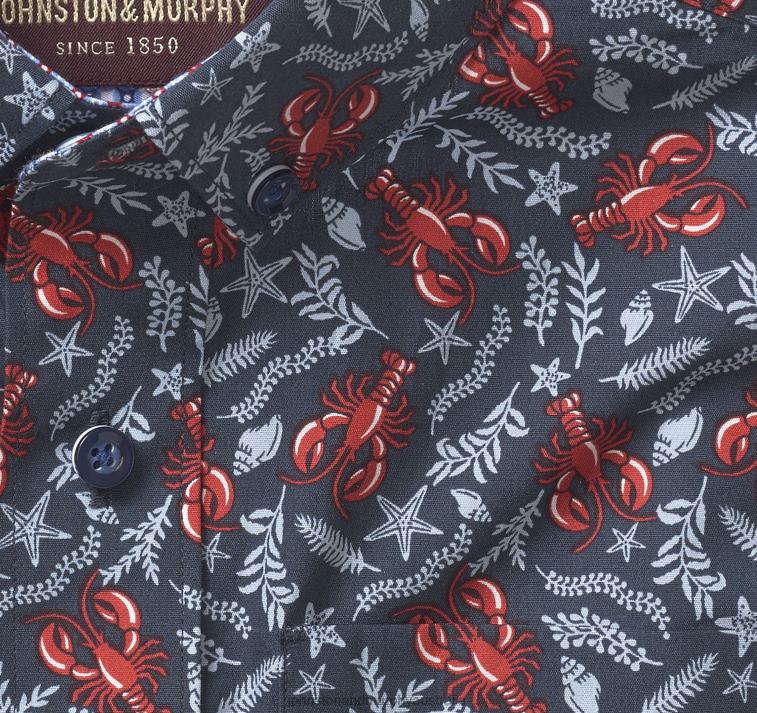 Apparel Navy Lobster XB6RX1408 Johnston & Murphy Boy Boys Short-Sleeve Printed Shirt - Image 2