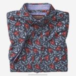 Apparel Navy Lobster XB6RX1408 Johnston & Murphy Boy Boys Short-Sleeve Printed Shirt