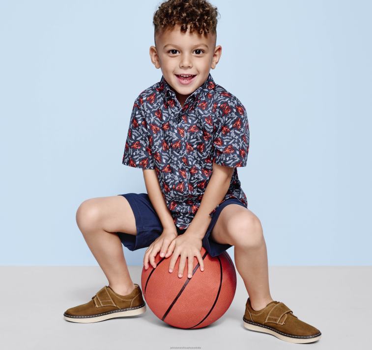 Apparel Navy Lobster XB6RX1408 Johnston & Murphy Boy Boys Short-Sleeve Printed Shirt - Image 4