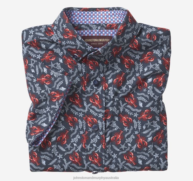 apparel_navy_lobster_xb6rx1408_johnston_murphy_boy_boys_short_sleeve_printed_shirt.jpg Apparel Navy Lobster XB6RX1408 Johnston & Murphy Boy Boys Short-Sleeve Printed Shirt - Image 1