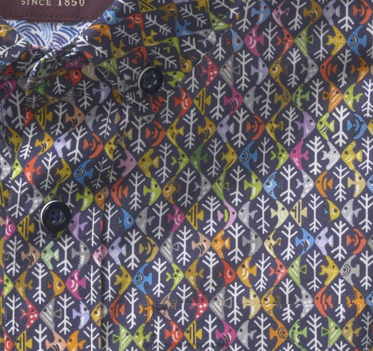 Apparel Navy Multi Fish XB6RX1414 Johnston & Murphy Boy Boys Short-Sleeve Printed Shirt - Image 2