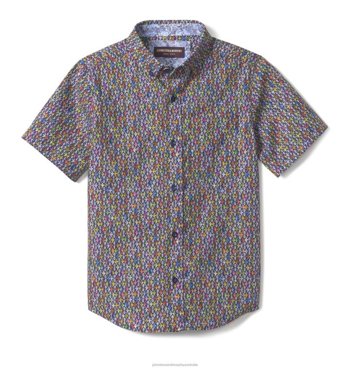 Apparel Navy Multi Fish XB6RX1414 Johnston & Murphy Boy Boys Short-Sleeve Printed Shirt - Image 3