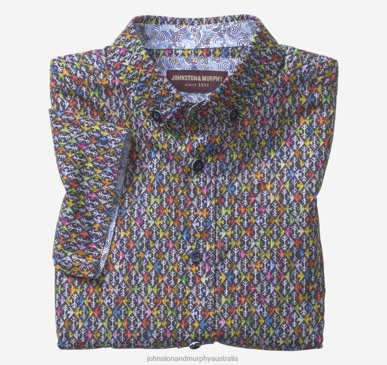 Apparel Navy Multi Fish XB6RX1414 Johnston & Murphy Boy Boys Short-Sleeve Printed Shirt - Image 1
