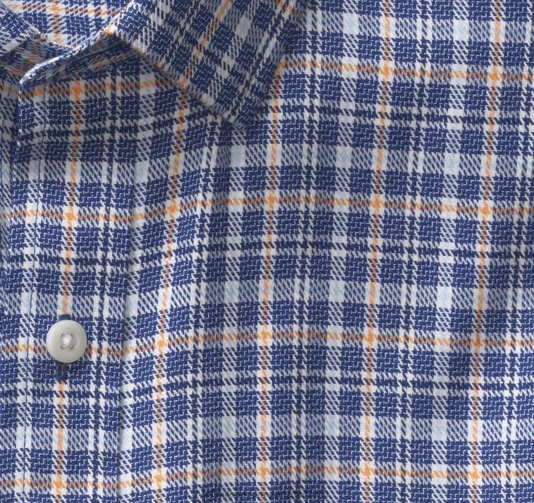 Apparel Navy/Orange Textured Plaid XB6RX729 Johnston & Murphy Men Long-Sleeve Dress Shirt - Image 2