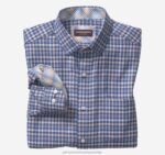 Apparel Navy/Orange Textured Plaid XB6RX729 Johnston & Murphy Men Long-Sleeve Dress Shirt
