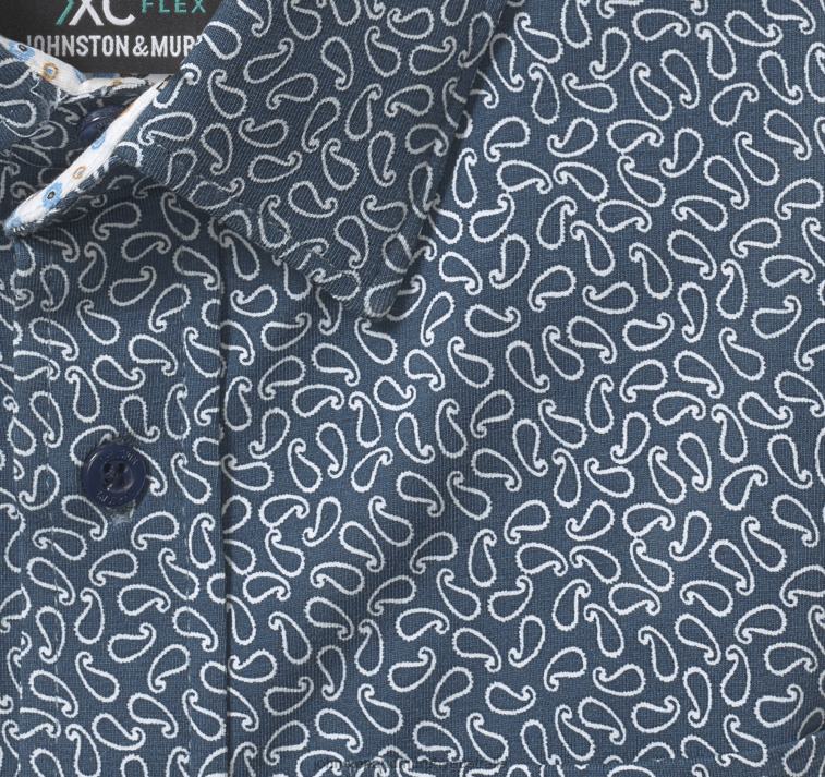 Apparel Navy Paisley XB6RX1387 Johnston & Murphy Boy Boys XC Flex Stretch Long-Sleeve Shirt - Image 2