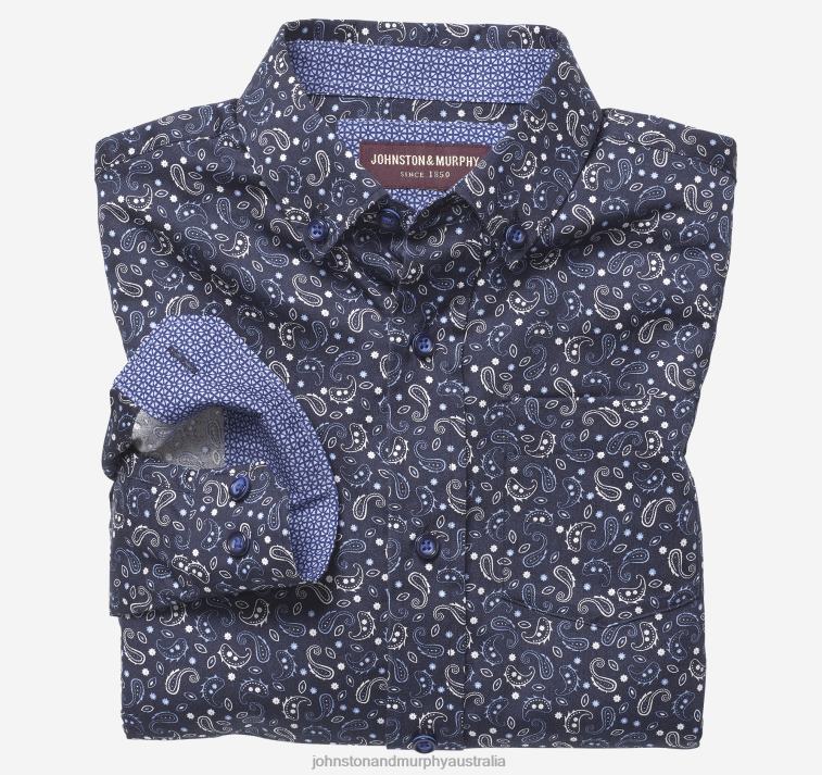 apparel_navy_paisley_xb6rx1427_johnston_murphy_boy_boys_long_sleeve_printed_shirt.jpg Apparel Navy Paisley XB6RX1427 Johnston & Murphy Boy Boys Long-Sleeve Printed Shirt - Image 1