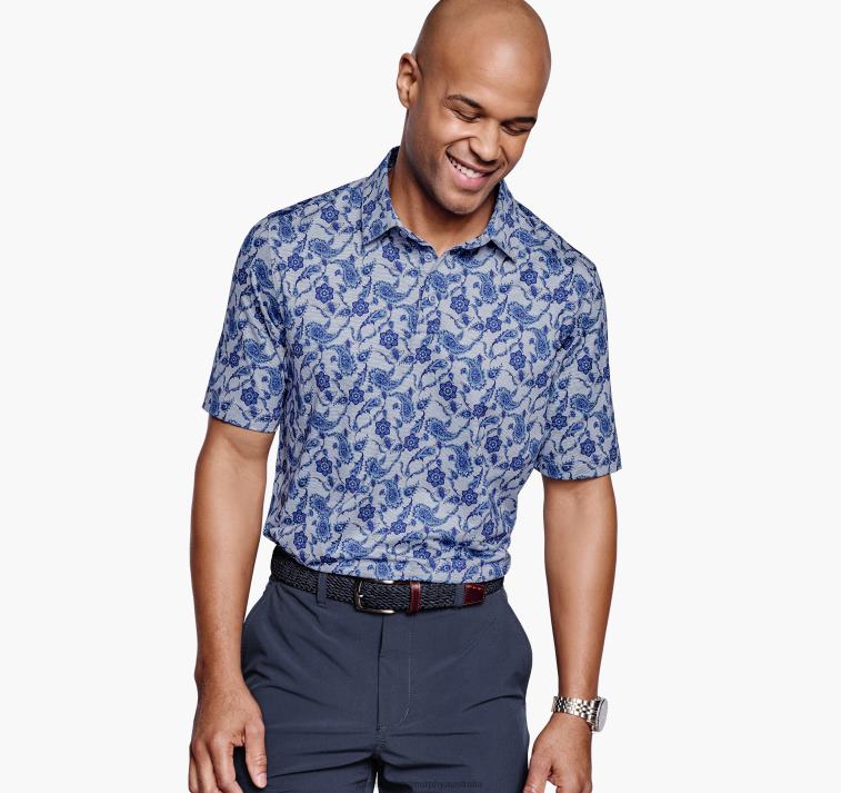 Apparel Navy Paisley XB6RX620 Johnston & Murphy Men XC4 Print Performance Polo - Image 1