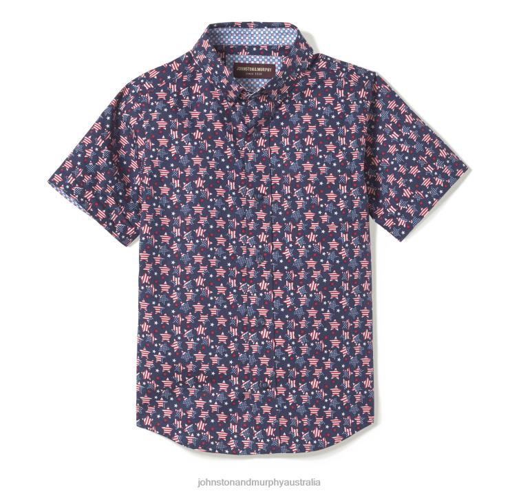 Apparel Navy Patriotic XB6RX1410 Johnston & Murphy Boy Boys Short-Sleeve Printed Shirt - Image 3
