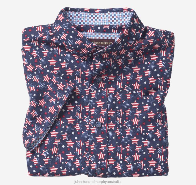 Apparel Navy Patriotic XB6RX1410 Johnston & Murphy Boy Boys Short-Sleeve Printed Shirt - Image 1