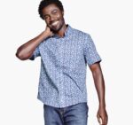 Apparel Navy/Red Mod Circle XB6RX546 Johnston & Murphy Unisex Textured Cotton Short-Sleeve Shirt