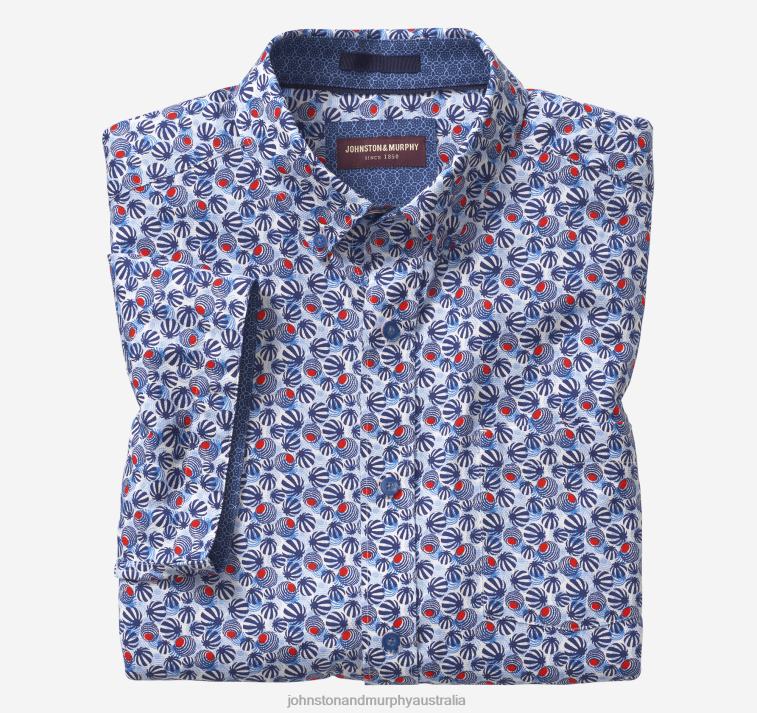 Apparel Navy/Red Mod Circle XB6RX546 Johnston & Murphy Unisex Textured Cotton Short-Sleeve Shirt - Image 4
