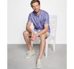 Apparel Navy Stripe XB6RX420 Johnston & Murphy Men Printed Cotton Short-Sleeve Shirt - Image 5
