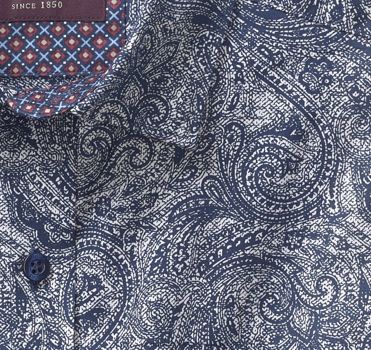 Apparel Navy Tonal Paisley XB6RX668 Johnston & Murphy Men Printed Cotton Shirt - Image 2