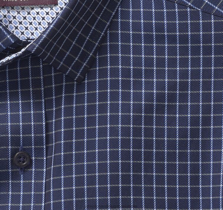 Apparel Navy Twill Windowpane XB6RX786 Johnston & Murphy Men Long-Sleeve Dress Shirt - Image 2