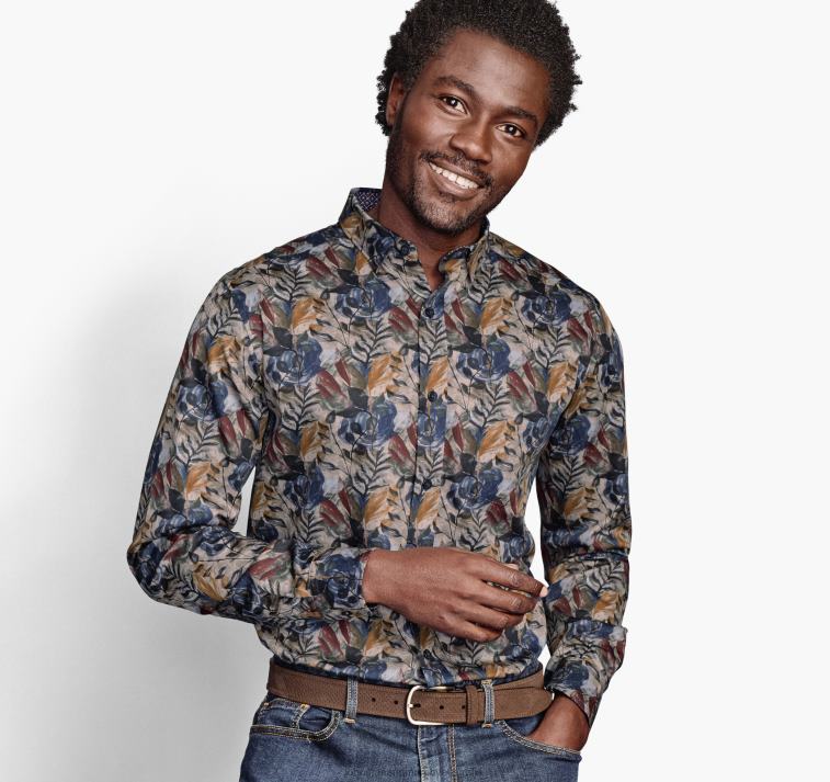 Apparel Navy Watercolor XB6RX667 Johnston & Murphy Men Printed Cotton Shirt - Image 3