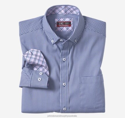 Apparel Navy/White Gingham XB6RX600 Johnston & Murphy Men XC4 Long-Sleeve Stretch-Woven Shirt