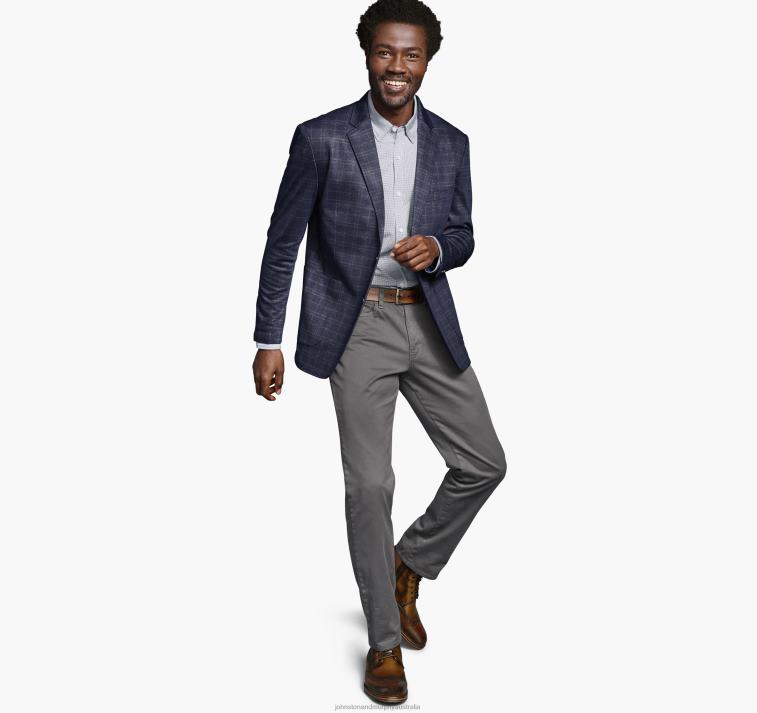 Apparel Navy Windowpane Plaid XB6RX632 Johnston & Murphy Men XC Flex Knit Blazer - Image 2