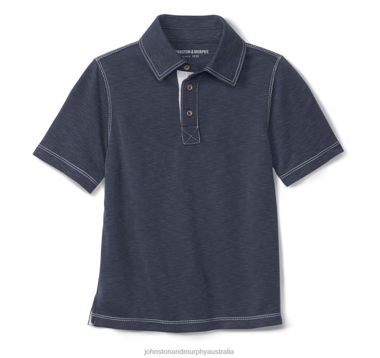 Apparel Navy XB6RX1442 Johnston & Murphy Boy Boys Vintage Slub Polo - Image 2