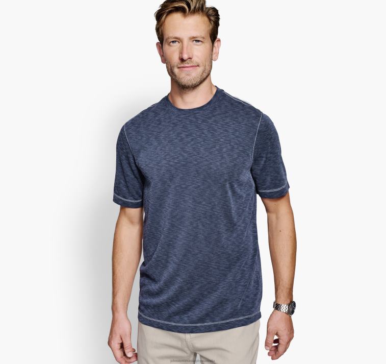 Apparel Navy XB6RX608 Johnston & Murphy Men Vintage Slub Crewneck Tee - Image 3