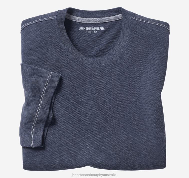 Apparel Navy XB6RX608 Johnston & Murphy Men Vintage Slub Crewneck Tee - Image 1