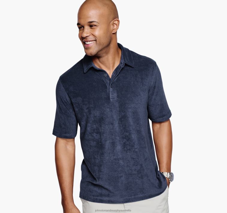 Apparel Navy XB6RX669 Johnston & Murphy Men Pima Cotton-Blend Terry Polo - Image 4